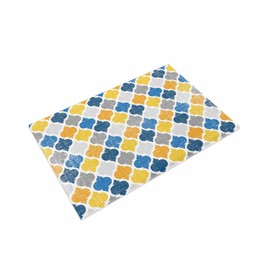 Jfniub Bath Mat Abstract Geometric Morocco Pattern Soft Microfiber Shaggy Bathroom Rugs Floor Mats Yellow and Blue Washable Bath Rug for Bathroom Plush Rugs for Shower18 x30