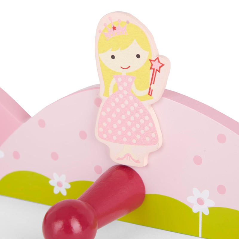 Mousehouse Gifts Children's Pink Princess Triple Wooden Coat Hooks Wall