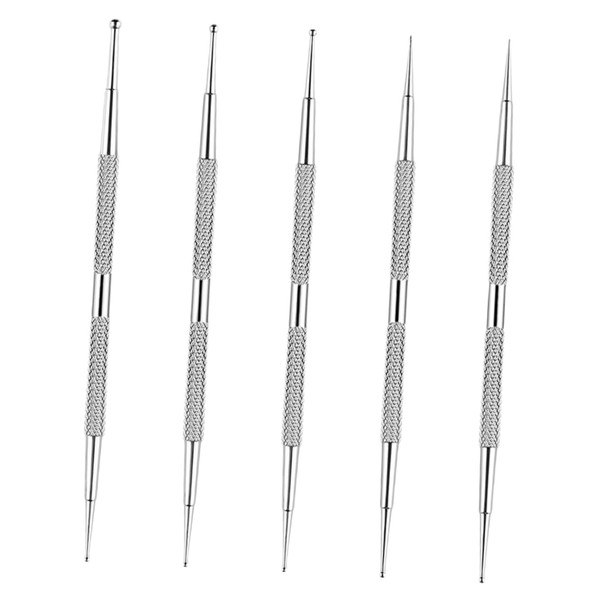 FOMIYES 5pcs Nail Dotting Pen - Stainless Steel Dual-ended Nail