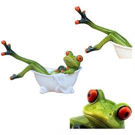 Queemie Creative Resin Frog Figures, Funny Mascot Frog in the Bathtub Craft Sculptures Statues for Home Office Desk Table Top Bathroom Decorations Gifts