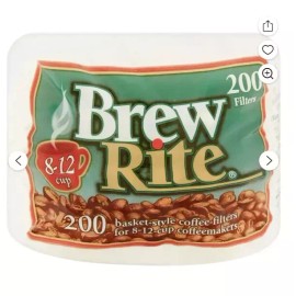 Brew Rite 8-12 cup 200 Ct Total Paper 3 1/4” Basket Style White Coffee Filters