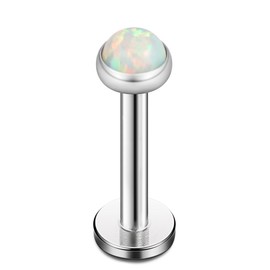 Ruifan 3mm Opal Jeweled Internally Threaded Stainless Steel Labret Monroe Lip Ring Tragus Helix Earring Stud 16G 5/16" 8mm 4PCS