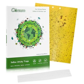 Garsum 20-Pack Dual-Sided Yellow Sticky Traps for Flying Plant Insect Like Fungus Gnats, Aphids, Whiteflies, Leafminers（6X8 Inch,Wire Ties Included）