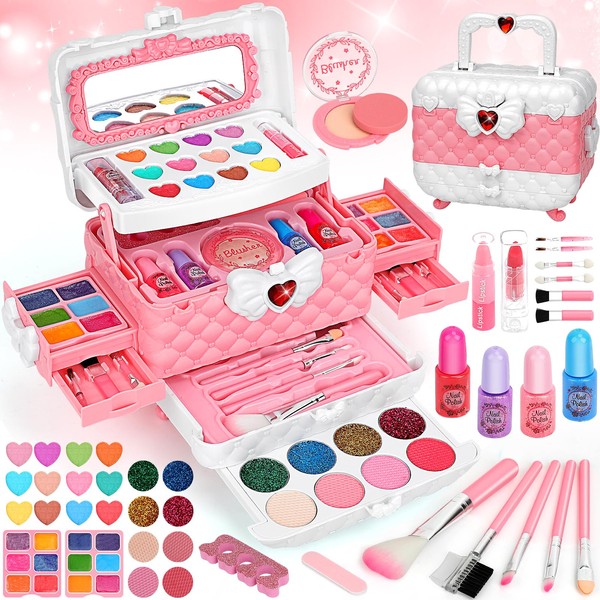 Kids Makeup Sets for Girls, Washable Kids Make Up Set Girls Toys, Real Princess Girls Make Up Set, Childrens Makeup Set Kids Toys, Christmas Birthday Gifts for Girls Age 4 5 6 7 8 9 Year Old