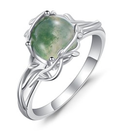 VONALA 925 Silver Moss Agate Ring Vintage Women's Moss Agate Jewellery Gift Ladies, Silver