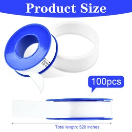 Akamino 100 Rolls Teflon Tape,1/2 x 520 in Plumbers Tape, PTFE Tape Waterproof Sealant Pipe Tape for Shower Head,Pipe Reparing,Thread Tape,White