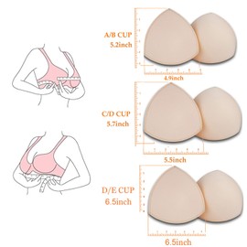 5 Pairs Bra Pads Inserts,Removable, Air Cotton,Foam Sponge,Breathable (Beige, C/D/E CUP)