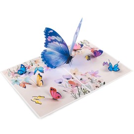 LIMAH® Pop-Up Butterfly Card for Woman, Man as Birthday Card, Thank You Card or Get Well Soon / Motif 3D Butterflies and Meadow in Watercolour