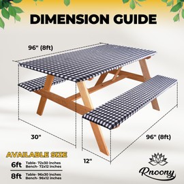 RNOONY 8ft Polyester Picnic Table Cover with Bench Covers Windproof & Waterproof Tablecloth, Perfect for Camping Gifts & RV Essentials, Cool Camping Gadgets with Carrying Bag, 96x30 Inches,4Pcs Black