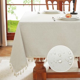 meioro Rectangular Tablecloth, Water-Resistant with Lotus Effect, Tassel Tablecloth Polyester Table Cover, Waterproof Tablecloths, Table Protector for Kitchen, Dining Room, Banquet Decoration (White,