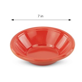 DecorRack 24 Small Plastic Bowls, 7 inch Disposable 12 oz Serving Bowl, Fruit Snack, Popcorn, Soup, and Salad, Kids Birthday and Holiday Party Supplies, Orange (Pack of 24)