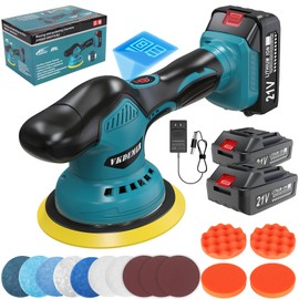 Vkdemer Cordless Car Buffer Polisher, 6 In Mini Buffer Polisher Kit with 2 Pack 21V Rechargeable Batteries,8 Variable Speed 5500RPM Orbital Polisher for Car Boat Detailing, Polishing,Scratch Removing