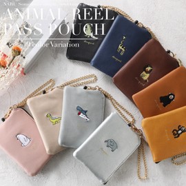 Naru Women's Animal Embroidered Pass Pouch with Reel Coin Purse, Card Case, Commuter Holder, Small, Animal, Fashionable, Popular, Brand, black (dinosaur)