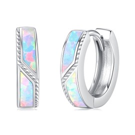 Midir&Etain Malachite / Blue Opal/Turquoise Hoop Earrings 925 Sterling Silver Hypoallergenic Black 15 mm Huggie Earrings Jewellery Gifts for Men Women, small, Sterling Silver Opal, Opal