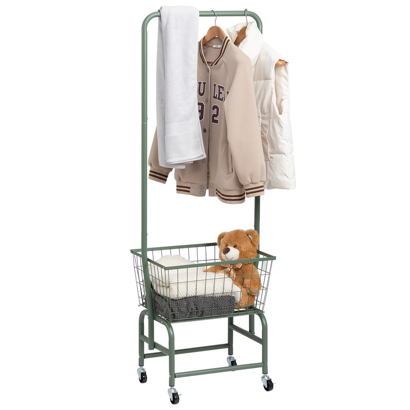 ALIMORDEN Laundry Cart with Clothes Rack, Rolling Laundry Butler with