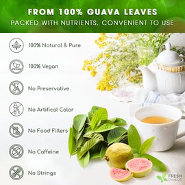 FreshDrinkUS, Premium 135 Guava Leaf Tea Bags, Handmade, From Great Origin, 100% Natural and Pure. Guava Tea, Loose Leaf Herbal Tea. No Sugar/Caffeine/Gluten, Vegan.
