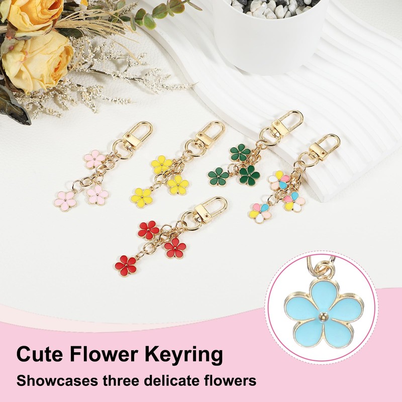PATIKIL 2 Pack Cute Flower Keychains for Women, Enameled Charm