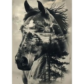 Jawecci Forest Diamond Painting Kits for Adults Beginners - Horse Diamond Art Kits for Adults, 5D Round Full Drill Diamond Painting DIY Gifts for Home Decor 30x40cm