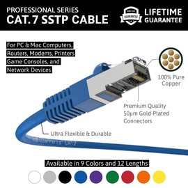 InstallerParts Cable Ethernet CAT7 blindado (SSTP) con 4 pies – azul – serie profesional – 10 Gigabit/seg de red/cable de Internet de alta velocidad, 600 MHZ