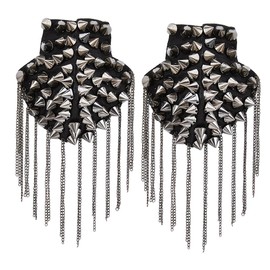 SUPERFINDINGS 1 Pair of Iron Epaulettes with Tassel and Rivets Removable Shoulder Badge in Punk Style Gunmetal Tassels Shoulder Epaulettes with Pin for Jacket Coat, Metal