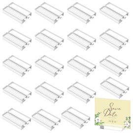 Pack of 20 Place Card Holders, Clear Acrylic Stand Card Holder, Transparent Photo Holder for Wedding Parties, Menu Card Holder, Postcard Holder, Banquet Photo Stand, Card Stand (50 x 30 x 10 mm)