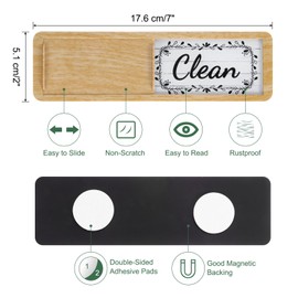 sourcing map Dishwasher Magnet Clean Dirty Sign Rectangle Magnetic Dishwasher Indicator Wood Grain Flower Edge Non-Scratch with Stickers for Dishwasher Kitchen Hotel, Beige