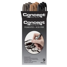Concept Brush Pens - Permanent Art Markers with Brush Tip for Lettering, Calligraphy, Drawing, Illustrators, Designers, Artists, & Architects - Set of 9