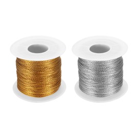 sourcing map Metallic Cord Set 1mm 109 Yards Metallic Ornament String Durable Tinsel Rope Thread for Crafts Gift Wrapping Christmas Decoration Hanging Tags Sewing Gift Decoration, Gold Silver