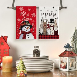 Artoid Mode Red Snowman Xmas Trees Santa Claus Truck Merry Christmas Kitchen Towels Dish Towels, 18x26 Inch Farmhouse Decoration Hand Towels Set of 6