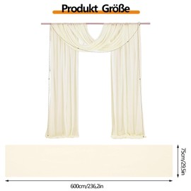 Huamirra Wedding Arch Tulle Fabric, 75 x 600 cm Chiffon Fabric Curtains, Tulle Decorative Fabric, Bow Curtain, Pelmet Free Decoration, Curtains Wedding Arch Curtains for Arbour Wedding Archway (White)