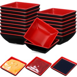 Hushee 25 Pcs Dipping Bowls Soy Sauce Dishes Dipping Sauce Cups Serving Plate Set Black Red Side Small Dish Pinch Bowls for Condiment, Soy, BBQ, Desserts(Square)
