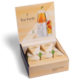 Tea Forte Tea Over Ice Green Mango Peach Premium Organic Caffeinated Green Iced Tea Blend, 5 Count Individually Wrapped Handcrafted Pyramid Infuser Tea Bags, Each Steeps 24 oz.