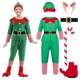 Maryparty Christmas Elf Costume Green Elf Costume Santa's Helper Costume for Adults Kids (Style-1, 150)