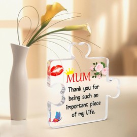 HONMOK Christmas Gifts for Mum, Mothers Day Gifts for Mummy, Mum Birthday Gifts from Daughter Son Kids, Mum Puzzle Piece Acrylic Plaque, Mum Gifts Ideas, Best Mum Presents on Christmas Mother's Day