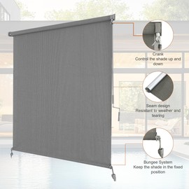 AOSKY Outdoor Roller Shades，Cordless Patio Shades Roll Up Outdoor Blinds，Roller Blinds Cloth for Porch Pergola Balcony Backyard Windows，72" W x 72" H，Grey