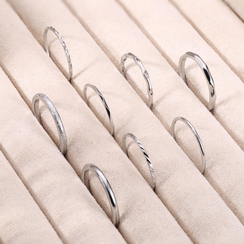 Kakonia 8Pcs 1MM 2MM Stainless Steel Rings for Women Men