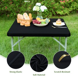 mylacerhome 2 Pack Square Fitted Tablecloth 34X34 Inch Stretch Spandex Card Table Cover Black Washable Table Cloth Elastic Table Topper for Indoor and Outdoor