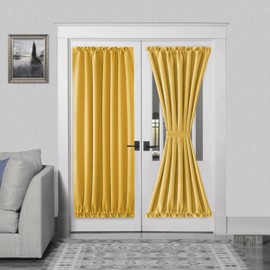 DWCN French Door Curtains – Rod Pocket Thermal Blackout Curtain for Doors with Glass Window, Kitchen and Patio Doors for Privacy, 54 X 72 Inches Long, 1 Curtain Panel with Tieback, Yellow