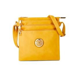 Woodland Leathers Crossbody Bags For Women, Multi Zipper Spacious Cross Body Bag Women With Adjustable Crossbody Strap, Golden decorated Women's Hobos & Shoulder Bags (Yellow)