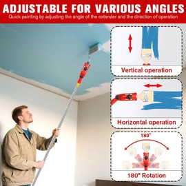 BIZOI Multi-Angle Paint Brush Extender Holder, Extendable Paint Brush, Paint Brush Extender Tool, for High Ceilings, Window, Corners, Edges, Stairwells, Trim, Eaves, Roofs, Gutters(170cm)