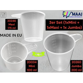 3 x MAAJ MESSBECHER FÜR WASCHMITTEL WASCHPULVERMESSBECHER - MADE IN EU - 100ml + 175ml + 200ml