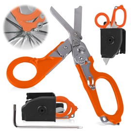 WANDGU 6 in 1 Rescue Scissors: Trauma Scissors, Rescue Scissors, Portable, Foldable Stainless Steel Scissor Tongs, Outdoor Camping Scissors Tools, Emergency Scissors for Rescuers (Orange)
