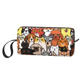 JKJOJIA Dog Cat Face Doodle Animal Makeup Bag Organizer Small Cosmetic Bags Portable Travel Toiletry Bag With Handle Simple Accessories Storage Zipper Pouch For Women Girl