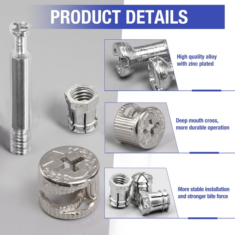 Jamiikury 50 Sets Furniture Cam Lock Fasteners, 3-in-1 Cam Locks