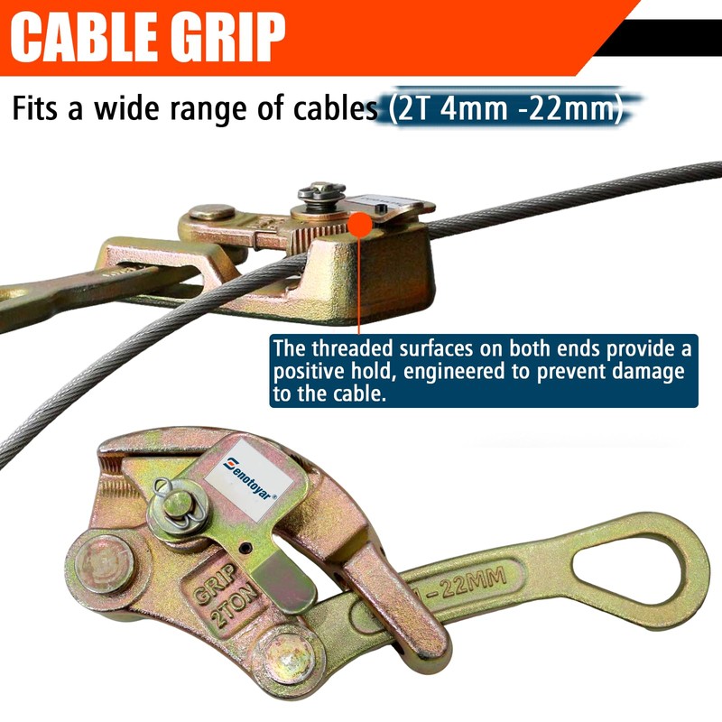 Zipline Tensioning Kit, Come Along Winch 4400lbs with Cable Grip