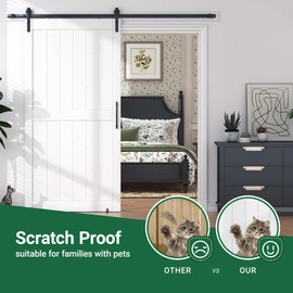 OHTOMO 24 in x 84 in White Sliding Barn Door with 4FT Hardware Kit, Floor Guide and Handle Included, Waterproof PVC Surface, Pre-Drilled Holes Easy Assembly, H-Frame White