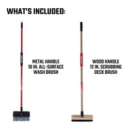 CRAFTSMAN CMXMKIT0100 2-Piece Long Handle Wash Brush Set with 10 in. All-Surface Wash Brush and 12 in. Scrubbing Deck Brush