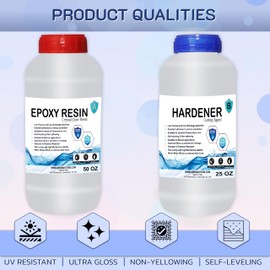 Countertop Epoxy Kit - Bar Top Epoxy 2 Quarts (50 Oz Epoxy + 25 Oz Epoxy) Yellow Resistant & Clear - Liquid Glass Epoxy for Tabletops, Countertops, Jewelry, Crafts, Art & More