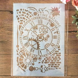 TIAMECH A4 Reusable Clock Stencil for Painting - Mechanical Clock & Vintage Time Wall Brick Layering Template, DIY Wall Art, Wood Furniture, Scrapbook & Crafts (8.3x11.7inch)