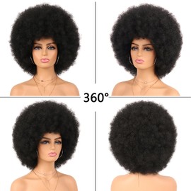 G&T Wig G&T Wig 70's Afro Curly Wigs for Black Women Glueless Wear and Soft Black Afro Wigs Large Bouncy and Soft Natural Looking Full Wigs for Daily Party Cosplay Costume Halloweeen(1B)